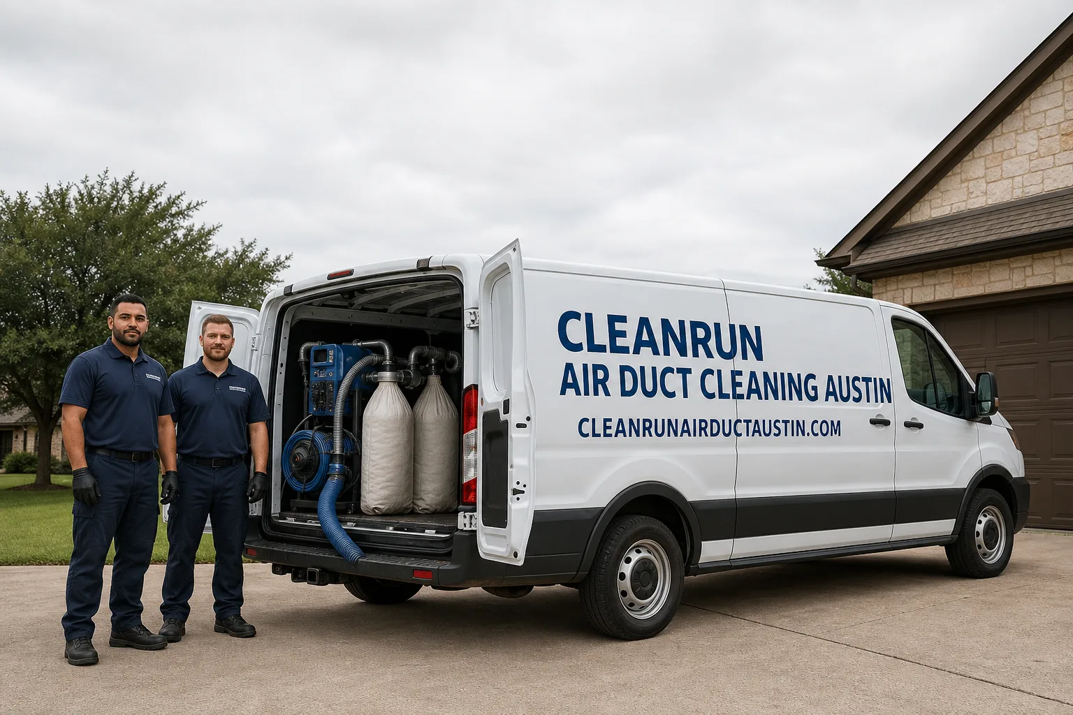CleanRun Air Duct Cleaning Austin air duct cleaning service vehicle and crew in Austin, TX